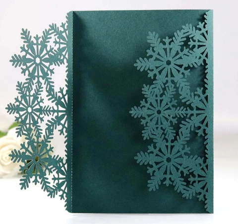 Invito di Matrimonio Taglio Laser Fiocco di Neve Con Pagina Interna Floreale e Fiocco per Celebrazione Festa Invernale Natale