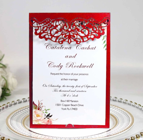 Eleganti Inviti di Matrimonio a Taglio Laser Carte d'Invito Intagliate Floreali Con Pagina Interna Buste Carta Perlata Auguri