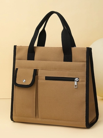 Bolso Tote de Lona de Gran Capacidad para Mujer Casual con Múltiples Bolsillos Bolso de Mano Ligero de Viaje Color Sólido