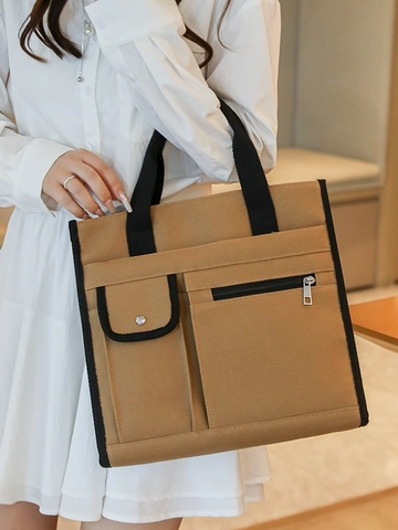 Bolso Tote de Lona de Gran Capacidad para Mujer Casual con Múltiples Bolsillos Bolso de Mano Ligero de Viaje Color Sólido