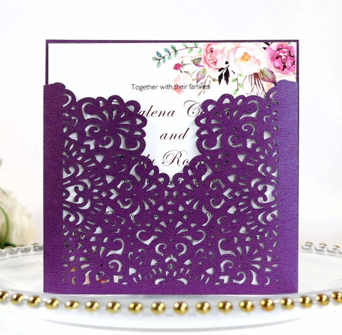 Biglietti Invito Matrimonio Taglio Laser Carta Perlata Design Floreale Cavo Con Fiocco Per Invito Festa Fidanzamento
