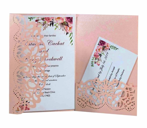 Elegant Laser Cut Wedding Invitations Set With Envelopes Pearl Paper Floral Hollow Out Card For Bridal Shower Engagement