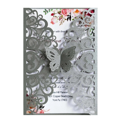 Laser Cut Wedding Invitations Butterfly Hollow Pearl Paper Cards With Envelopes Inner Pages For Wedding Party Valentine