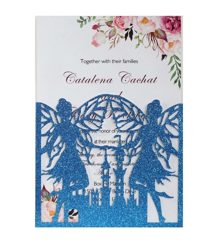 Glitter Laser Cut Butterfly Fairy Castle Wedding Invitations Set With Inner Page Envelope For Party Celebration Engagement