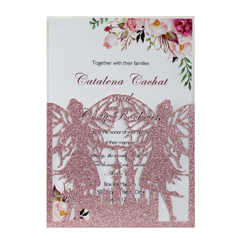 Glitter Laser Cut Butterfly Fairy Castle Wedding Invitations Set With Inner Page Envelope For Party Celebration Engagement