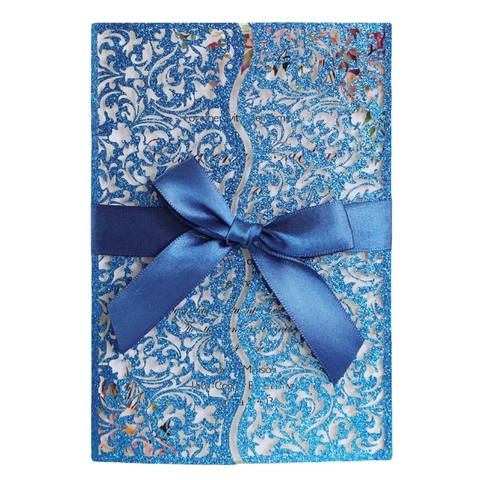 Elegant Laser Cut Glitter Wedding Invitation Cards Set With Satin Ribbon Bow For Bridal Shower Birthday Party Supplies