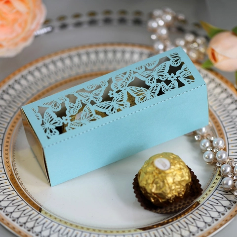 Laser Geschnitten Schmetterling Süßigkeitenbox Perlmuttpapier Hochzeit Party Geschenkbox Hohl Schokolade Verpackung Für Bankett Dekoration