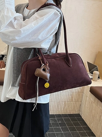 Sac à Épaule en Cuir PU Grande Capacité pour Femmes Rétro Urbain Minimaliste Sac Fourre-tout Avec Pendentif à Franges Bowling