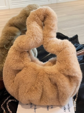Borsa a Spalla da Donna in Peluche Piccola Borsa a Nuvola Increspata di Lusso Morbida Borsa a Tracolla con Catena in Ecopelliccia