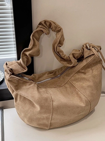Large Capacity Frosted Vintage Nylon Dumpling Bag For Women Casual Pleated Shoulder Hobo Bag Crossbody Bag
