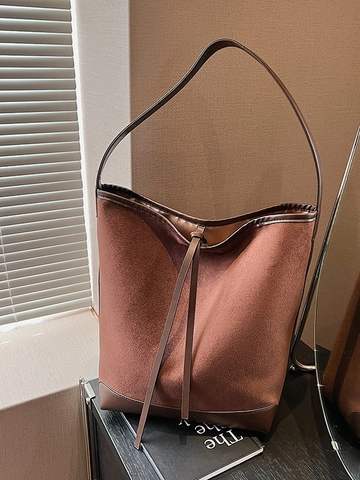 Sac Seau Femme en Cuir PU et Suède Grande Capacité Patchwork Tote Sac à Épaule Minimaliste Décontracté Main