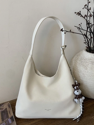 Vintage Gebarsten Textuur Grote Hobo-tas Voor Dames Minimalistische PU-lederen Onderarmtas Met Dierenhanger Daily Tote