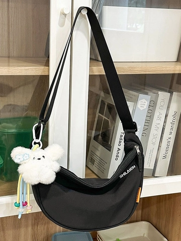 Borsa a Tracolla a Mezza Luna in Nylon di Grande Capacità per Donna Borsa a Spalla Casual da Pendolare Con Simpatico Ciondolo