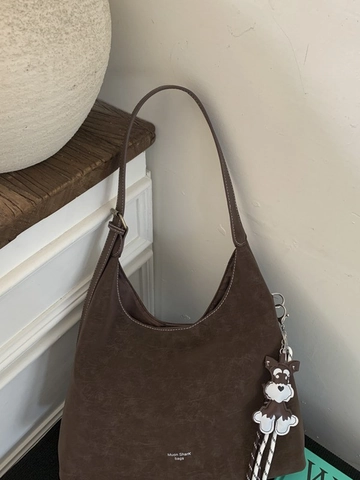 Vintage Gebarsten Textuur Grote Hobo-tas Voor Dames Minimalistische PU-lederen Onderarmtas Met Dierenhanger Daily Tote