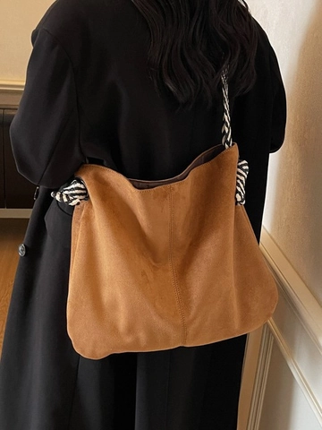Vintage Suede Texture PU Leather Large Tote Bag For Women Fashion Braided Strap Shoulder Bag Commuter Solid Color Handbag