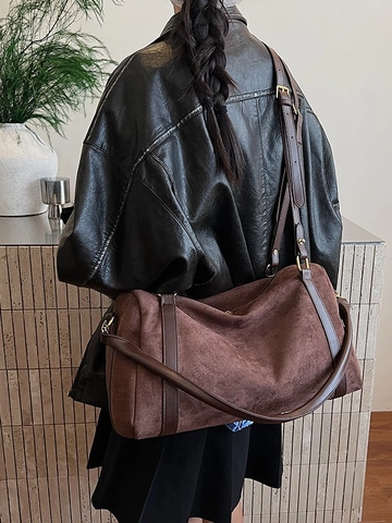 Borsa Boston in Nylon Effetto Scamosciato Retrò Grande Capacità Borsa a Tracolla a Cuscino da Donna per Pendolarismo Quotidiano