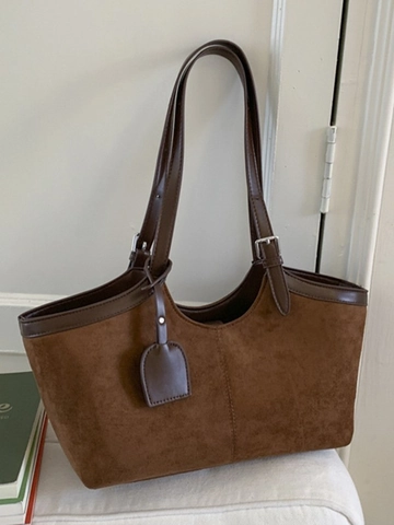 Grand Sac Fourre-tout Pour Femmes Minimaliste Daim Rétro Sac à Épaule Grande Capacité Sac à Main Navette Sac sous le bras