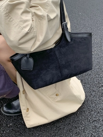 Grand Sac Fourre-tout Pour Femmes Minimaliste Daim Rétro Sac à Épaule Grande Capacité Sac à Main Navette Sac sous le bras
