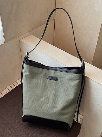 Vintage Καμβάς Δερμάτινο Patchwork Τσάντα Bucket Για Γυναίκες Μεγάλη Χωρητικότητα Τσάντα Ώμου Απλή Τσάντα Tote Καθημερινή