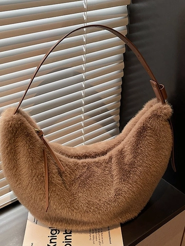 Borsa Hobo da Donna in Pelliccia Sintetica di Peluche a Grande Capacità Invernale Casual Borsa a Tracolla Tinta Unita Con Tracolla Regolabile