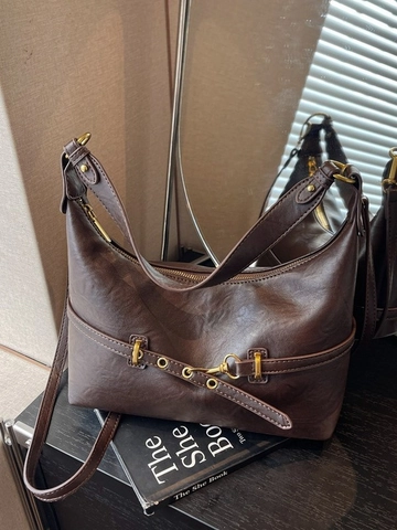 Women Vintage PU Leather Pleated Hobo Bag Fashion Large Capacity Shoulder Crossbody Bag Casual Commuting Dumpling Bag