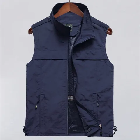 Gilet Funzionale da Uomo All'aperto Collo in Piedi Multitasche Pesca Fotografia Gilet Traspirante Fodera in Rete Casual