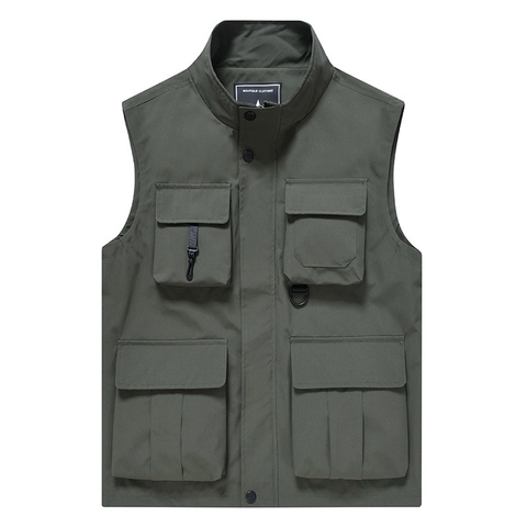 Heren Outdoor Multi-pocket Utility Vest Sneldrogend Polyester Vis Fotografie Vest Opstaande Kraag Mouwloos Jasje
