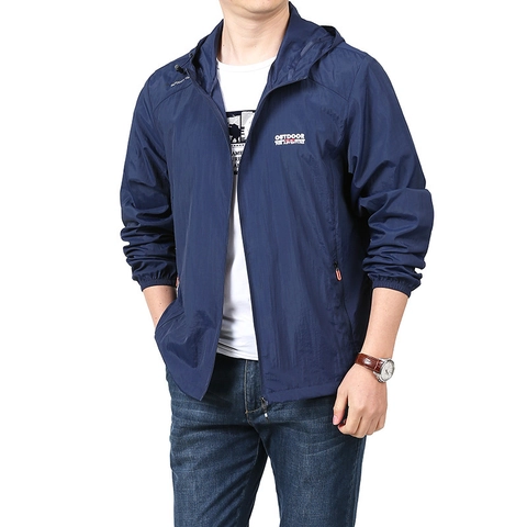 Men Lightweight Outdoor Windbreaker Jacket UV Protection Sunscreen Clothing Breathable Hooded Coat Solid Color Printed Top