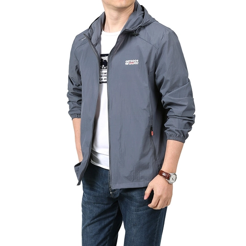 Men Lightweight Outdoor Windbreaker Jacket UV Protection Sunscreen Clothing Breathable Hooded Coat Solid Color Printed Top