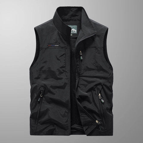 Gilet da Uomo Outdoor Leggero Asciugatura Rapida Collo in Piedi Tasche Multiple Gilet Tattico da Pesca Nylon Antivento Outerwear