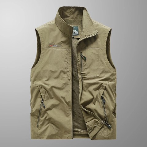 Gilet da Uomo Outdoor Leggero Asciugatura Rapida Collo in Piedi Tasche Multiple Gilet Tattico da Pesca Nylon Antivento Outerwear