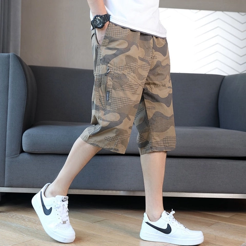 Herren Casual Camouflage Cargo-Shorts Lockere Passform Multi-Taschen Atmungsaktive Baumwolle Sommer Strand Shorts Herren Hose