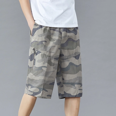 Pantaloncini Cargo Mimetici da Uomo in Cotone Vestibilità Larga Lavati con Tasche Multiple Pantaloni da Spiaggia Casual Estivi Outdoor