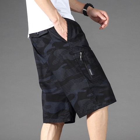 Pantaloncini Cargo Mimetici da Uomo in Cotone Vestibilità Larga Lavati con Tasche Multiple Pantaloni da Spiaggia Casual Estivi Outdoor