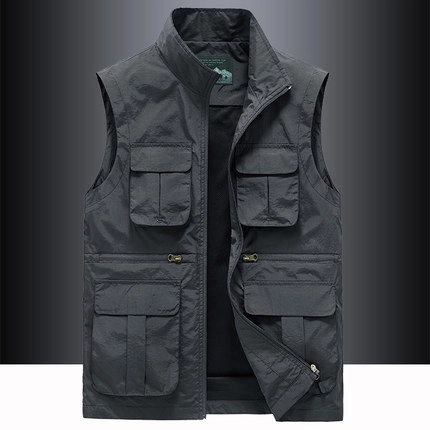 Chaleco Multibolsillos al Aire Libre para Hombre Secado Rápido Pesca Fotografía Chaleco Cuello Alto Chaqueta Cargo Tallas Grandes