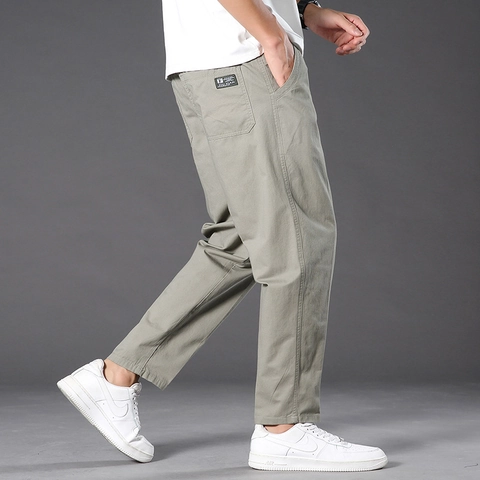 Pantaloni Casual da Uomo in 100% Cotone Tinta Unita Vestibilità Larga Gamba Dritta Pantaloni Workwear Comodi Plus Size