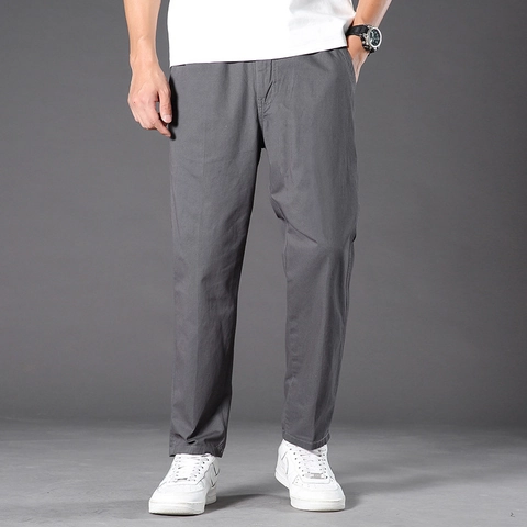 Pantaloni Casual da Uomo in 100% Cotone Tinta Unita Vestibilità Larga Gamba Dritta Pantaloni Workwear Comodi Plus Size