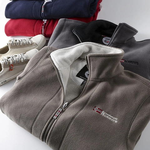 Giacca in Pile Polare da Uomo in Stile Norvegese Spessa Collo Alto Cerniera Invernale Cappotto Termico Tinta Unita Taglie Forti