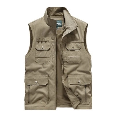 Chaleco Utilitario al Aire Libre para Hombre Multibolsillos Secado Rápido Chaleco de Fotografía Pesca Cuello Alto Chaleco Casual Ligero