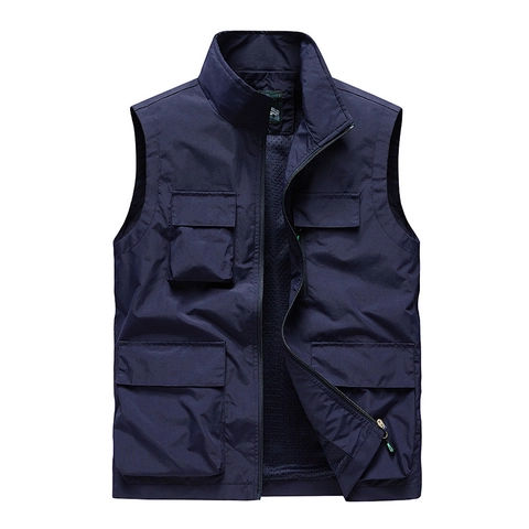 Gilet da Pesca Utility da Uomo in Nylon Multitasche Fodera in Mesh Collo Alto Fotografia All'aperto Giacca Senza Maniche