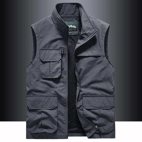 Gilet Utilitaire de Plein Air pour Hommes à Plusieurs Poches Léger Respirant Doublure en Maille Veste de Pêche Photographie