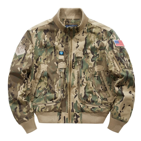 Giacca Bomber Tattica MA-1 da Uomo Antivento in Nylon Militare Flight Pilot Multi-Tasche Mimetico Tinta Unita