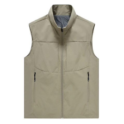 Men's Casual Outdoor Vest Multi-Pocket Stand Collar Zip Front Lightweight Sleeveless Jacket Spring Autumn Travel Photography Apparel