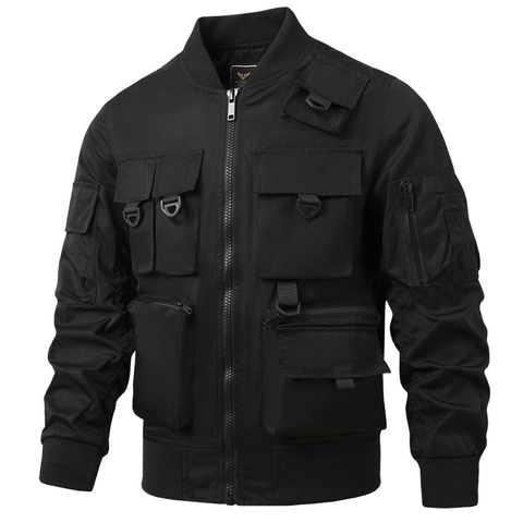 Chaqueta Bomber Táctica Retro Americana para Hombre Multibolsillos Funcional Resistente al Viento Impermeable Abrigo