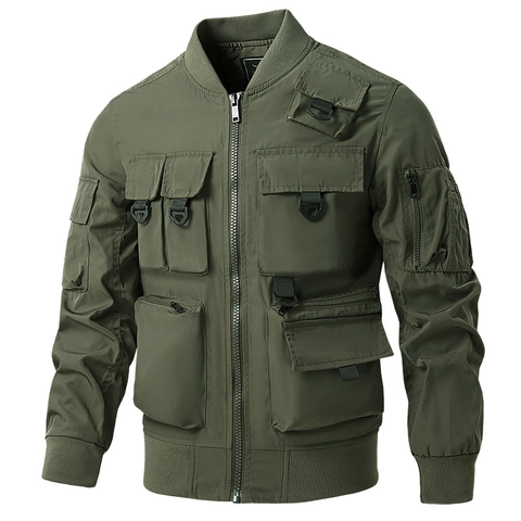 Giacca Bomber Techwear Utility da Uomo Multitasche Collo alla Coreana Antivento Impermeabile Giacca da Volo per Uomo