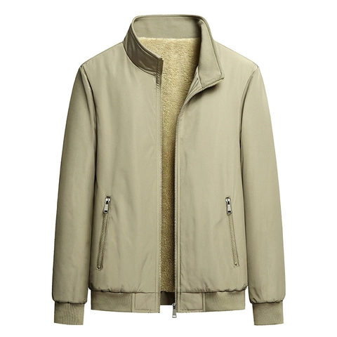 Veste D'hiver Pour Hommes Doublée De Polaire Épaisse Col Montant Coupe-Vent Chaude Décontractée Veste Zippée Pour Hommes Manteau En Poliestere