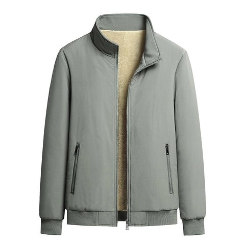 Veste D'hiver Pour Hommes Doublée De Polaire Épaisse Col Montant Coupe-Vent Chaude Décontractée Veste Zippée Pour Hommes Manteau En Poliestere