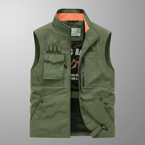 Gilet Cargo Multitasche Outdoor da Uomo con Collo in Piedi Leggero per Pesca Fotografia Giacca Utility Senza Maniche Taglie Comode