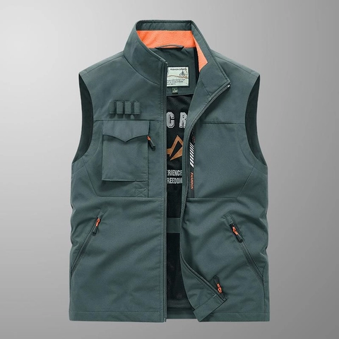 Gilet Cargo Multitasche Outdoor da Uomo con Collo in Piedi Leggero per Pesca Fotografia Giacca Utility Senza Maniche Taglie Comode