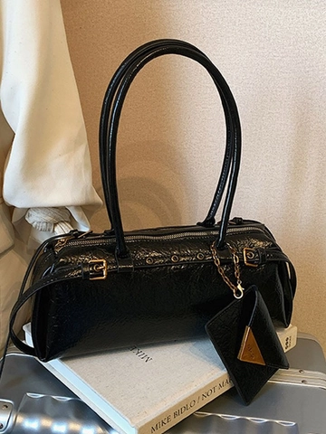 Sac Baguette en PU Style Locomotive Vintage pour Femmes Tendance Oeillets Métalliques Sac à Épaule sous le Bras Avec Porte-monnaie